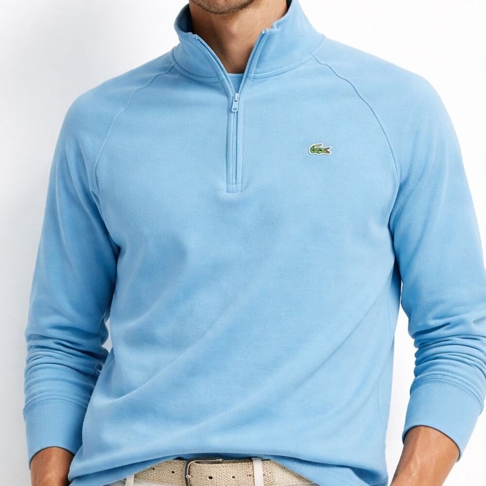 Lacoste 1/4 Zip Pullover Mens Large Blue Cotton Preppy Coastal Golf Sweater Sz 5